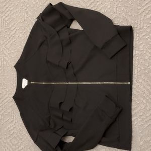 Black Zip Up Sweater with Ruffle